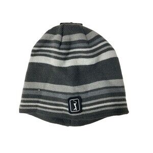 PGA Tour Reversible Striped Knit Beanie Hat Gray Mens Unisex Golf Winter Cap NWT